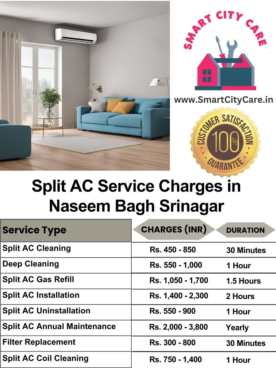 Split AC Service cost list in  Naseem Bagh, Srinagar