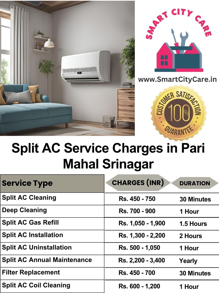 Split AC Service cost list in  Pari Mahal, Srinagar