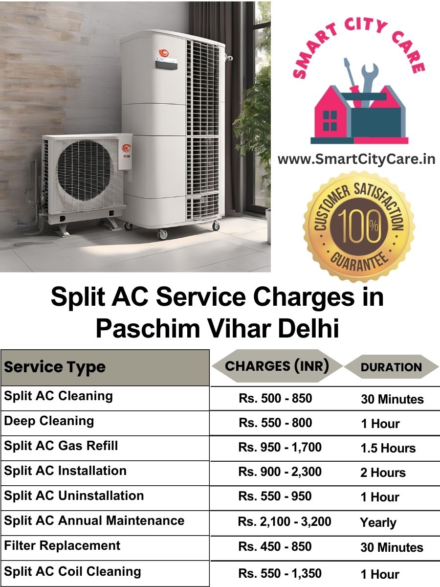 Split AC Service cost list in  Paschim Vihar, Delhi