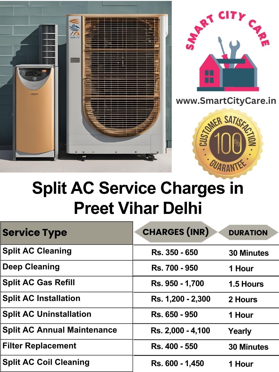 Split AC Service cost list in  Preet Vihar, Delhi