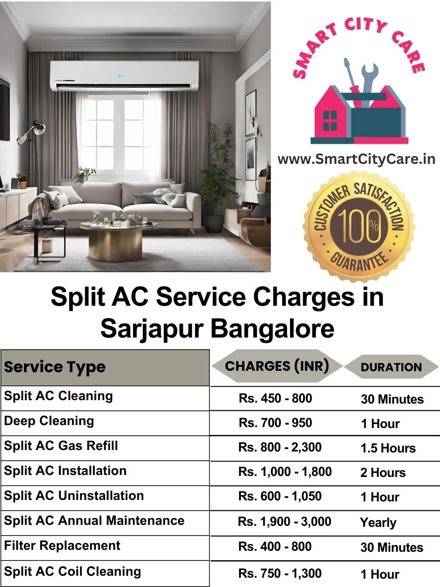 Split AC Service cost list in  Sarjapur, Bangalore