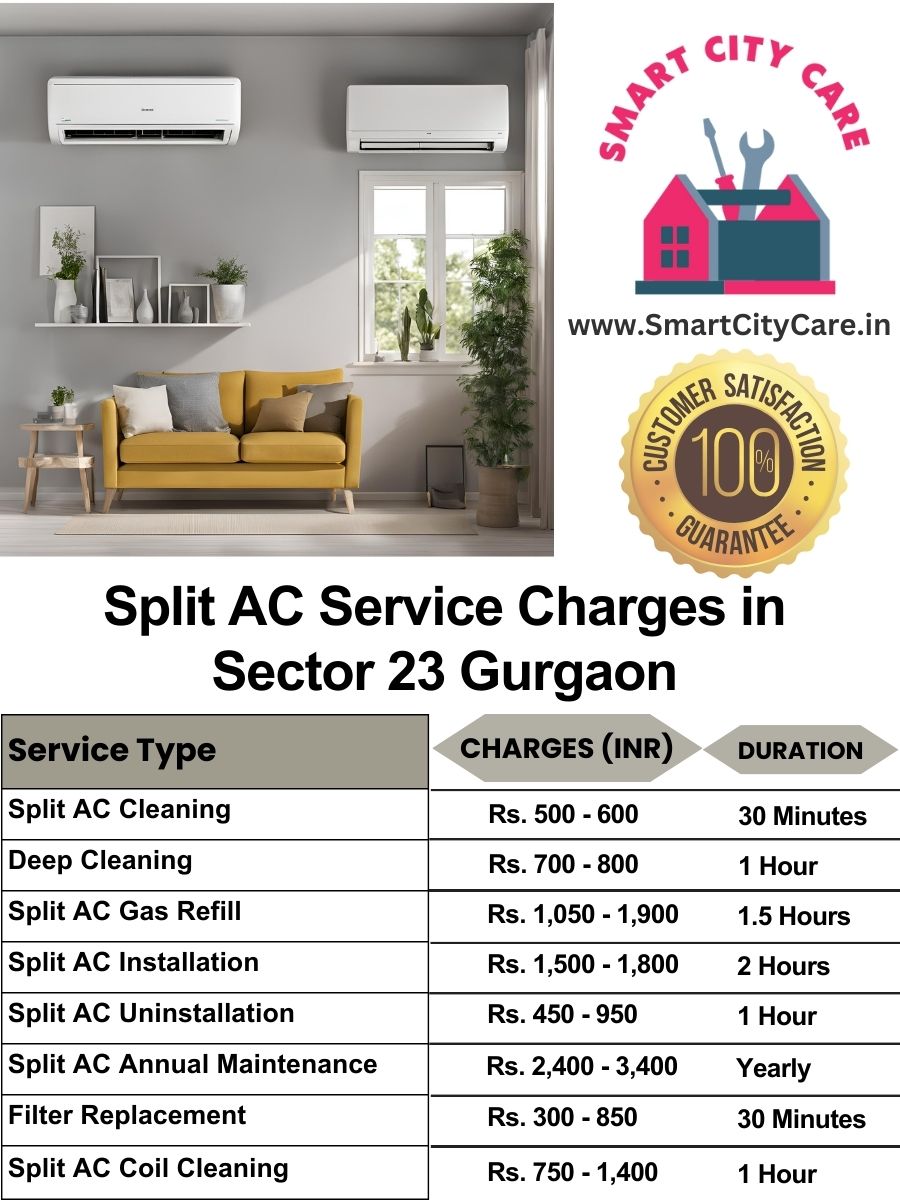 Split AC Service cost list in  Sector 23, Gurgaon