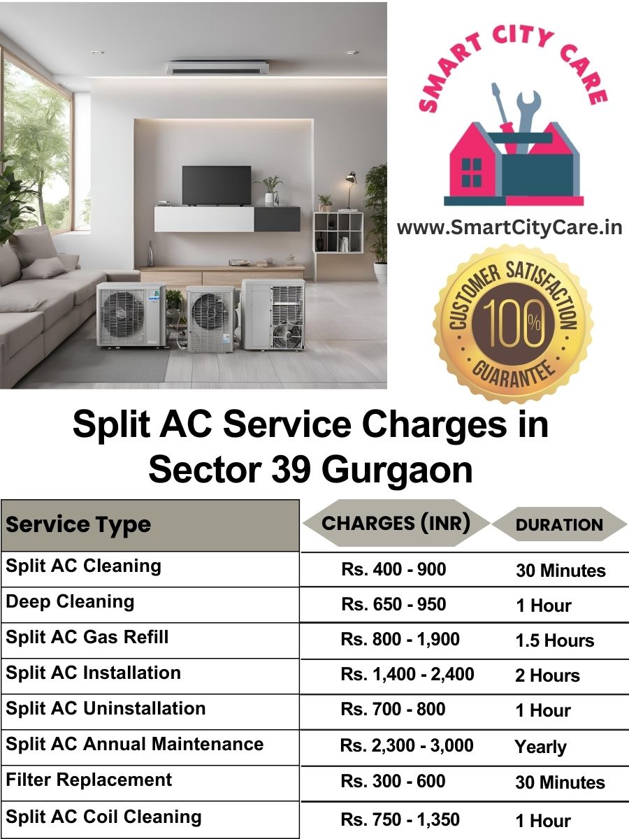 Split AC Service cost list in Sector 39, Gurgaon