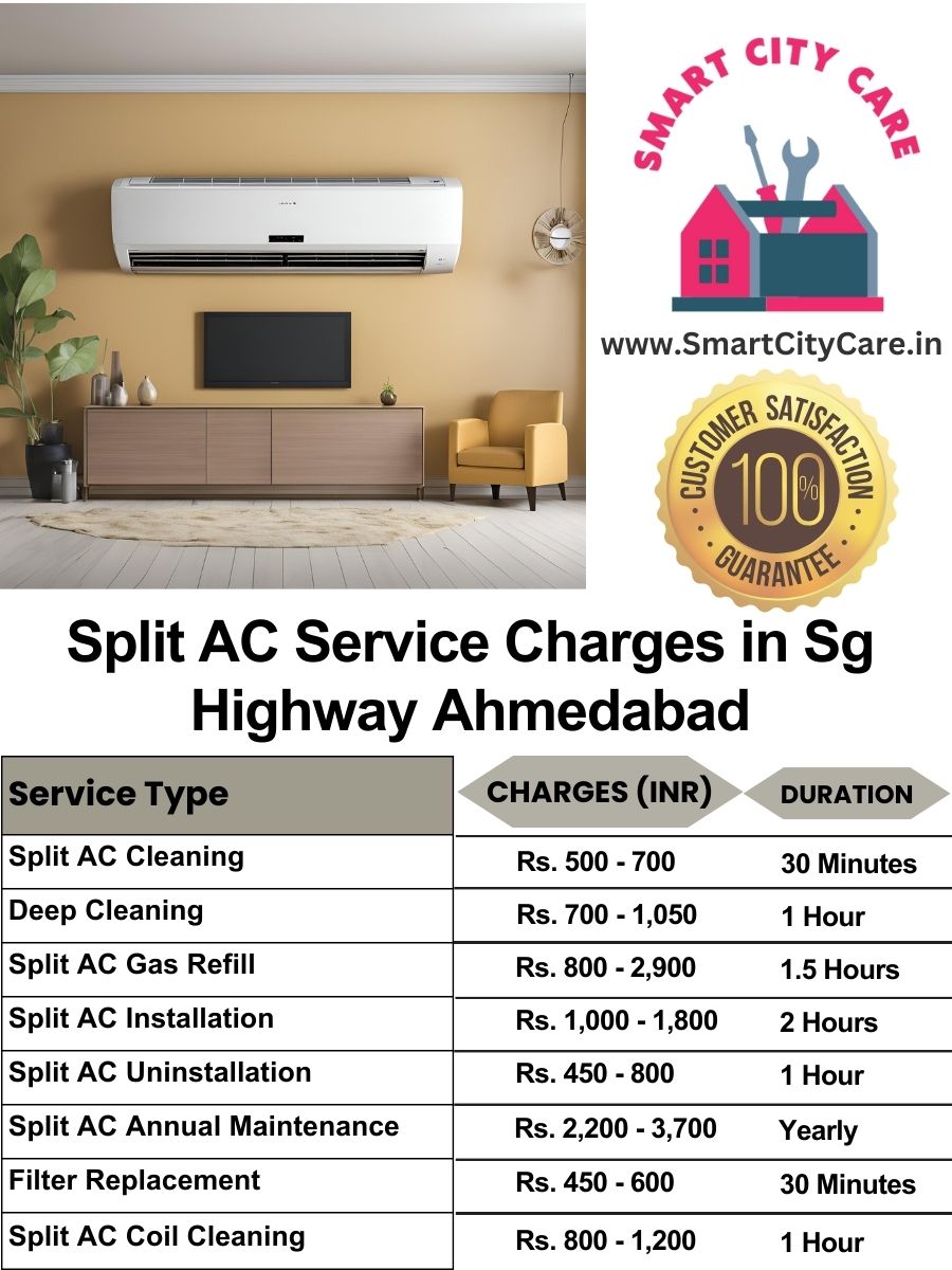 Split AC Service cost list in  SG Highway, Ahmedabad
