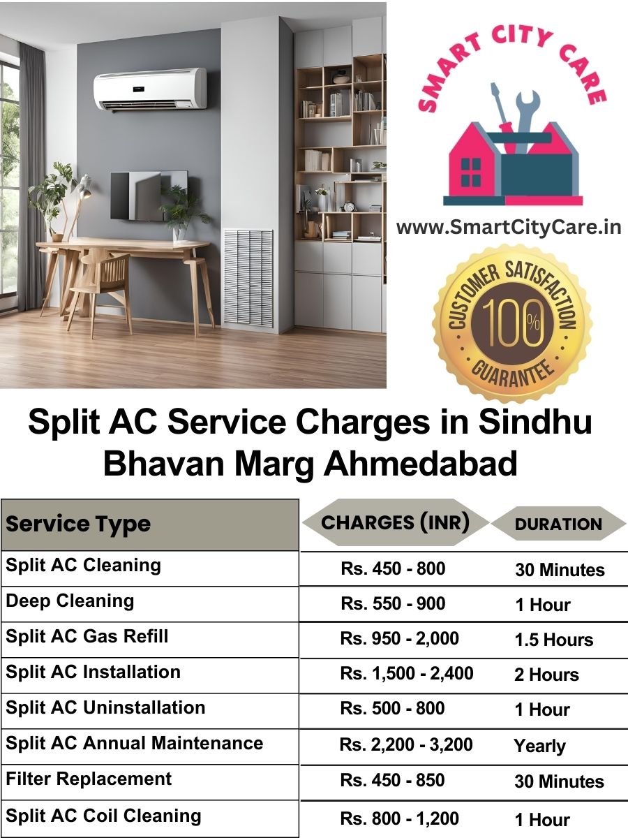 Split AC Service cost list in  Sindhu Bhavan Marg, Ahmedabad