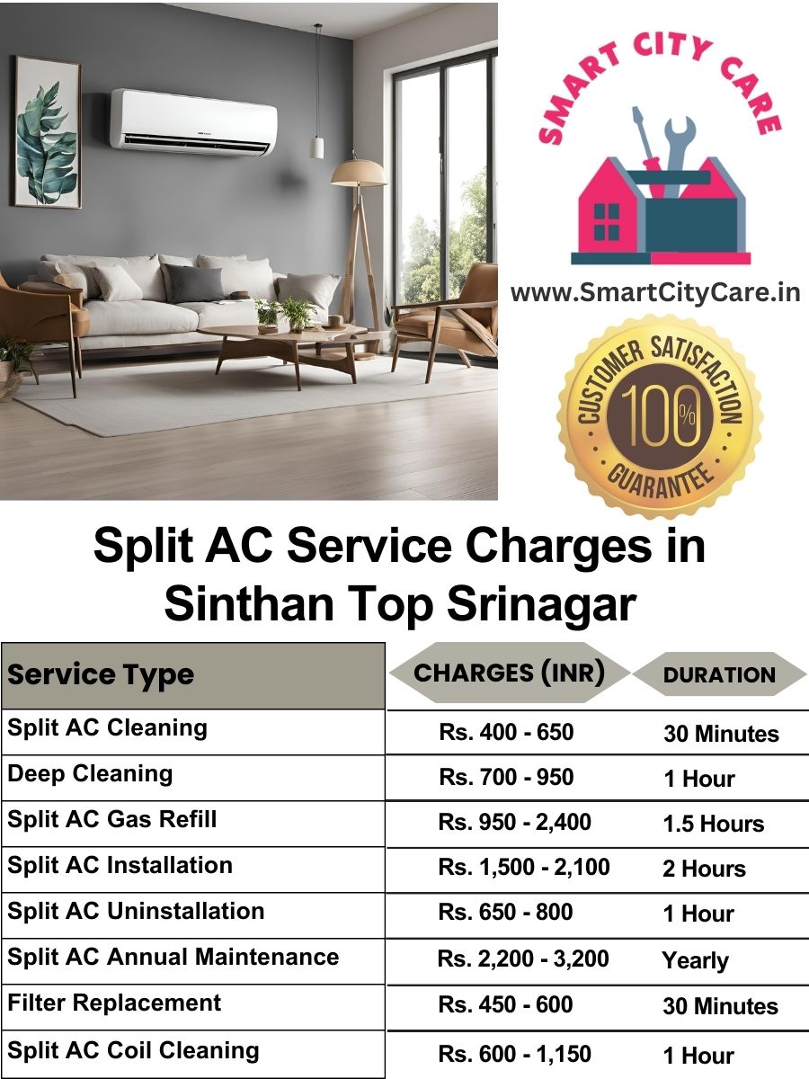 Split AC Service cost list in  Sinthan Top, Srinagar