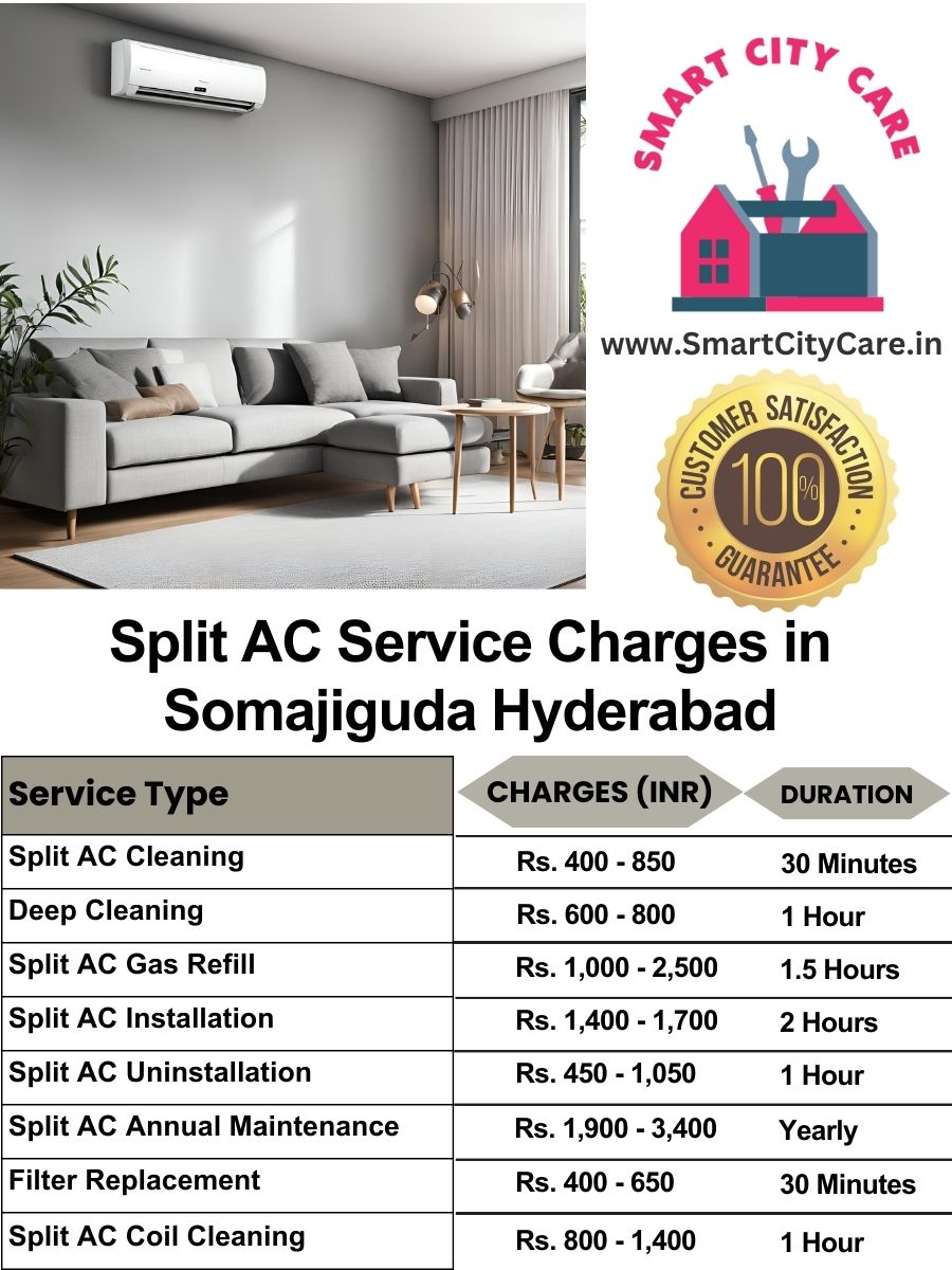 Split AC Service cost list in Somajiguda, Hyderabad