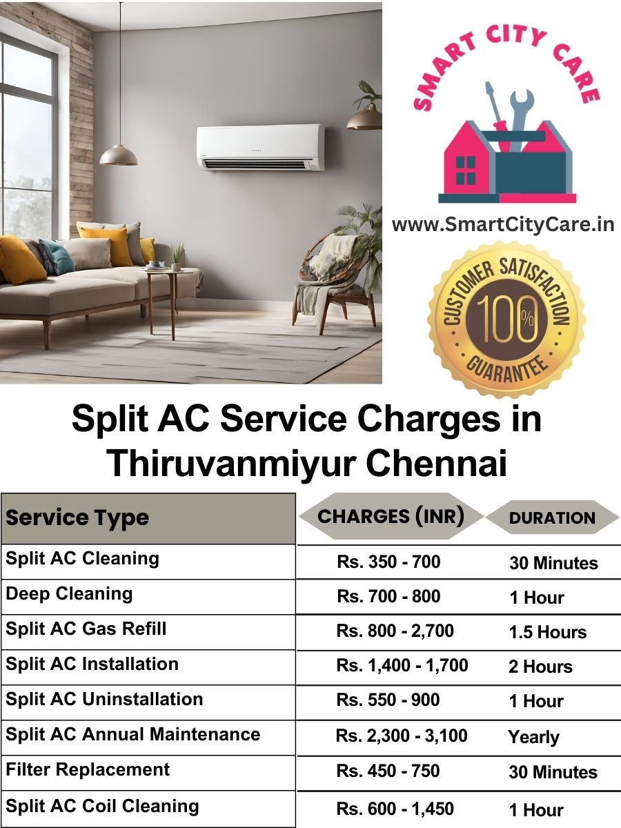 Split AC Service cost list in  Thiruvanmiyur, Chennai