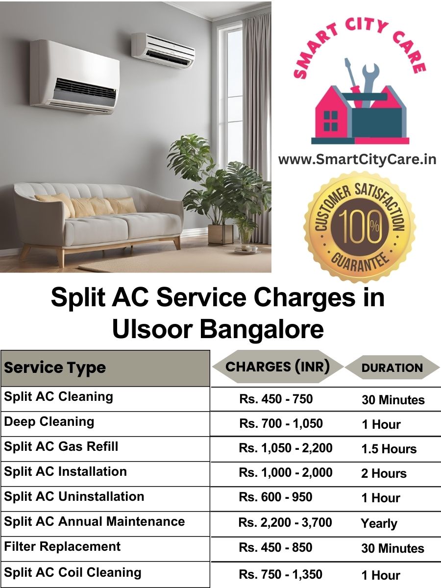 Split AC Service cost list in  Ulsoor, Bangalore