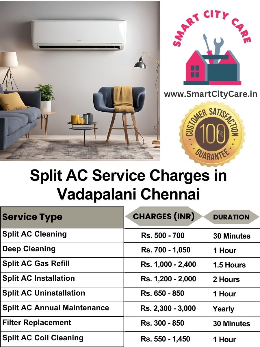 Split AC Service cost list in  Vadapalani, Chennai