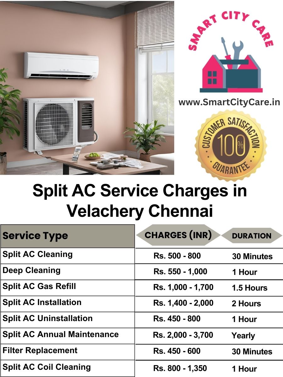 Split AC Service cost list in  Velachery, Chennai