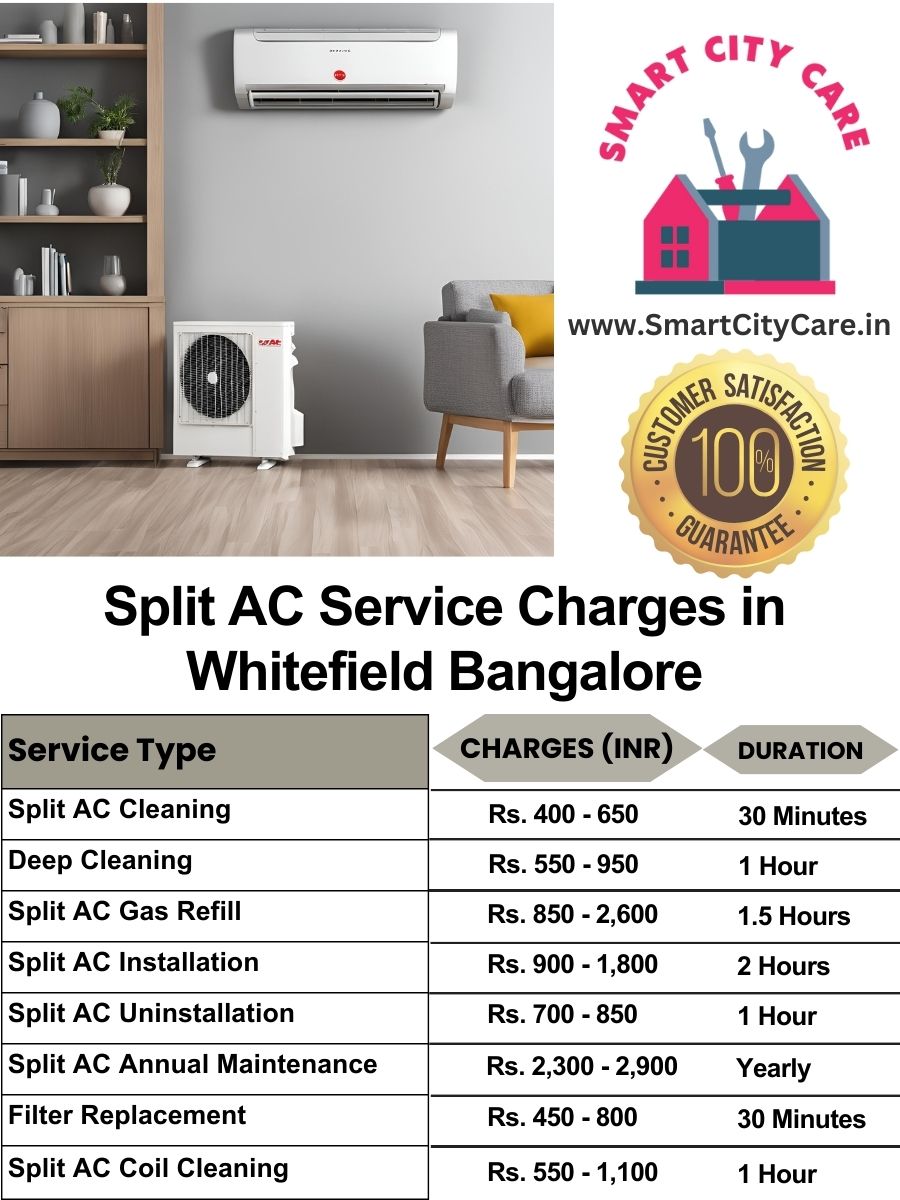 Split AC Service cost list in  Whitefield, Bangalore