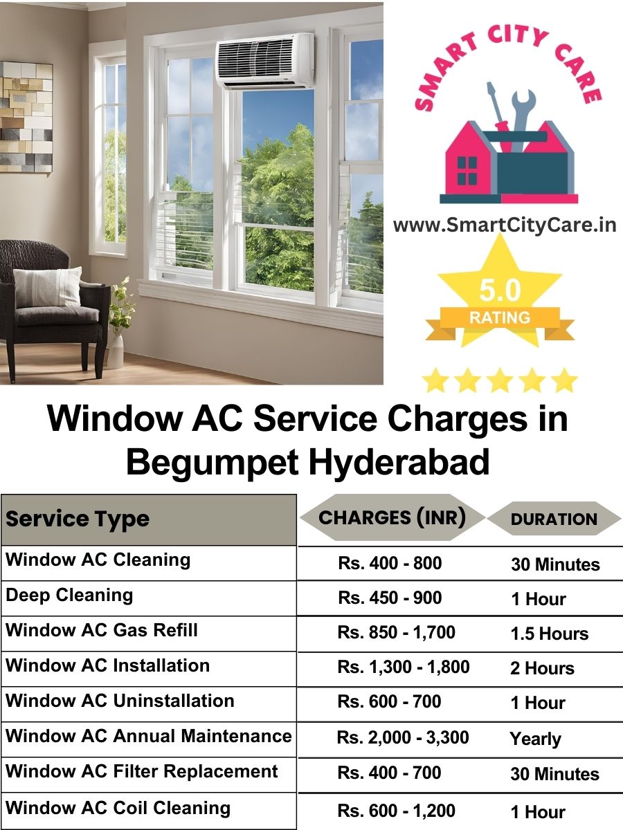 Window AC Service Charges list in Begumpet, Hyderabad