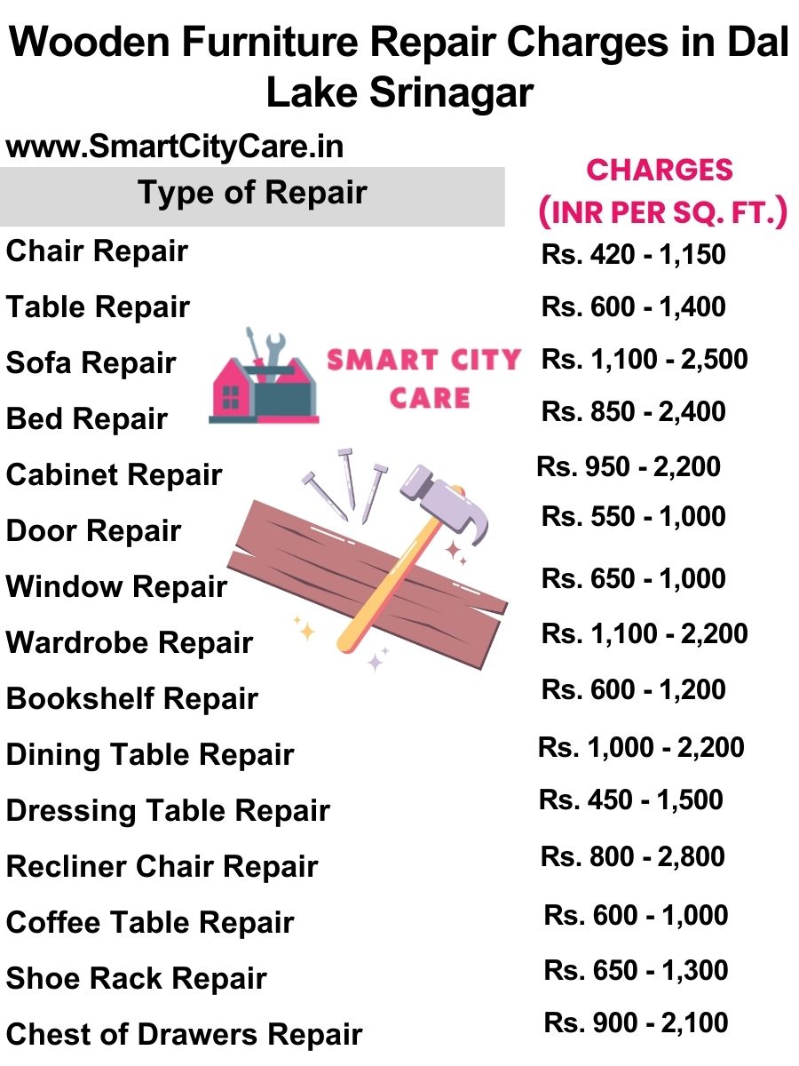 Wooden Furniture Repair Charges list in Dal Lake,Srinagar