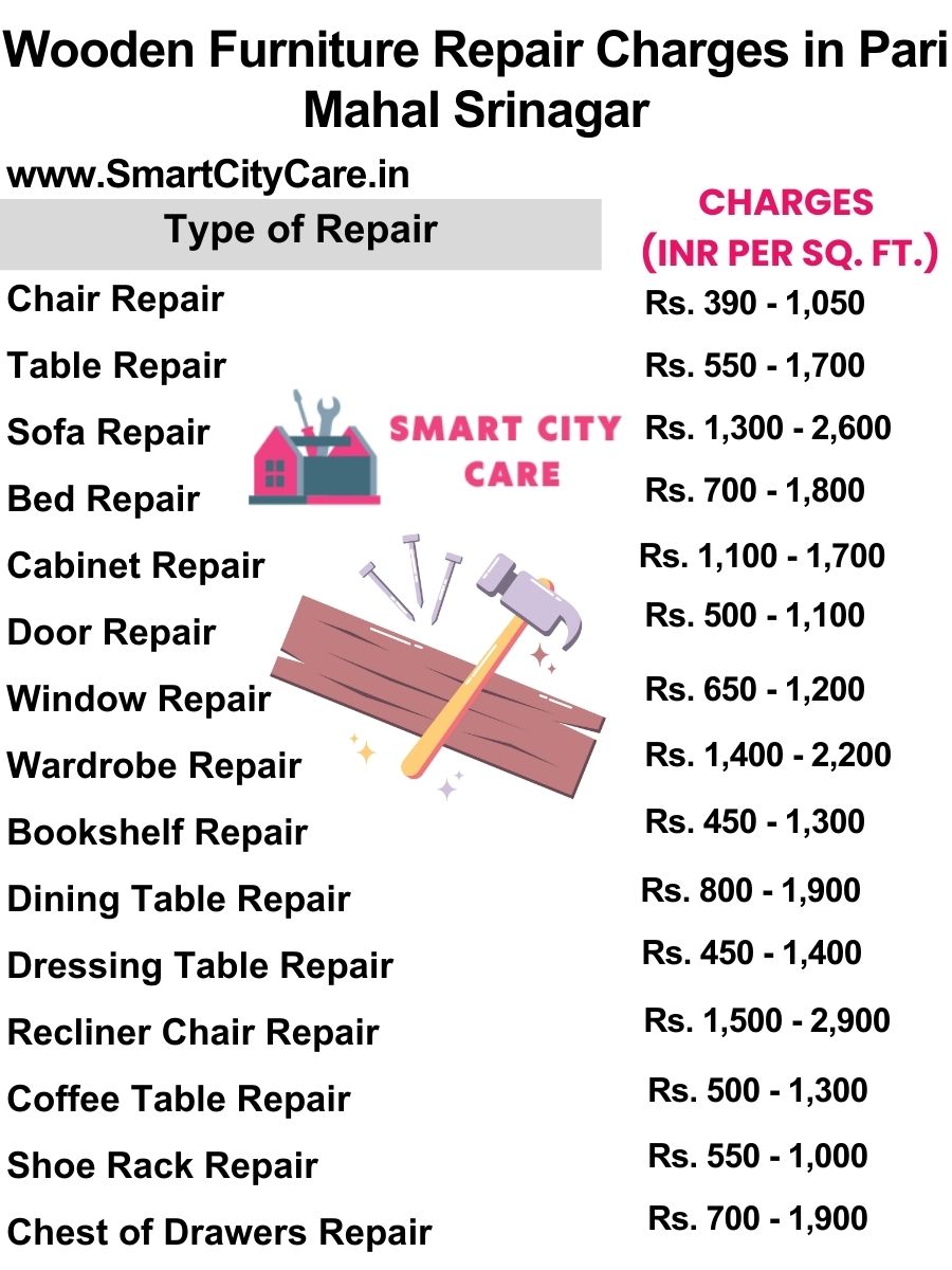 Wooden Furniture Repair Charges list in Pari Mahal,Srinagar