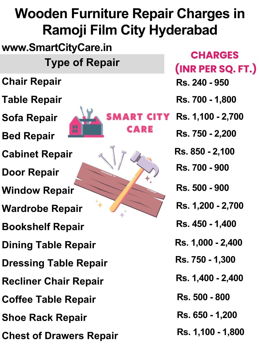 Wooden Furniture Repair Charges list in Ramoji Film City,Hyderabad